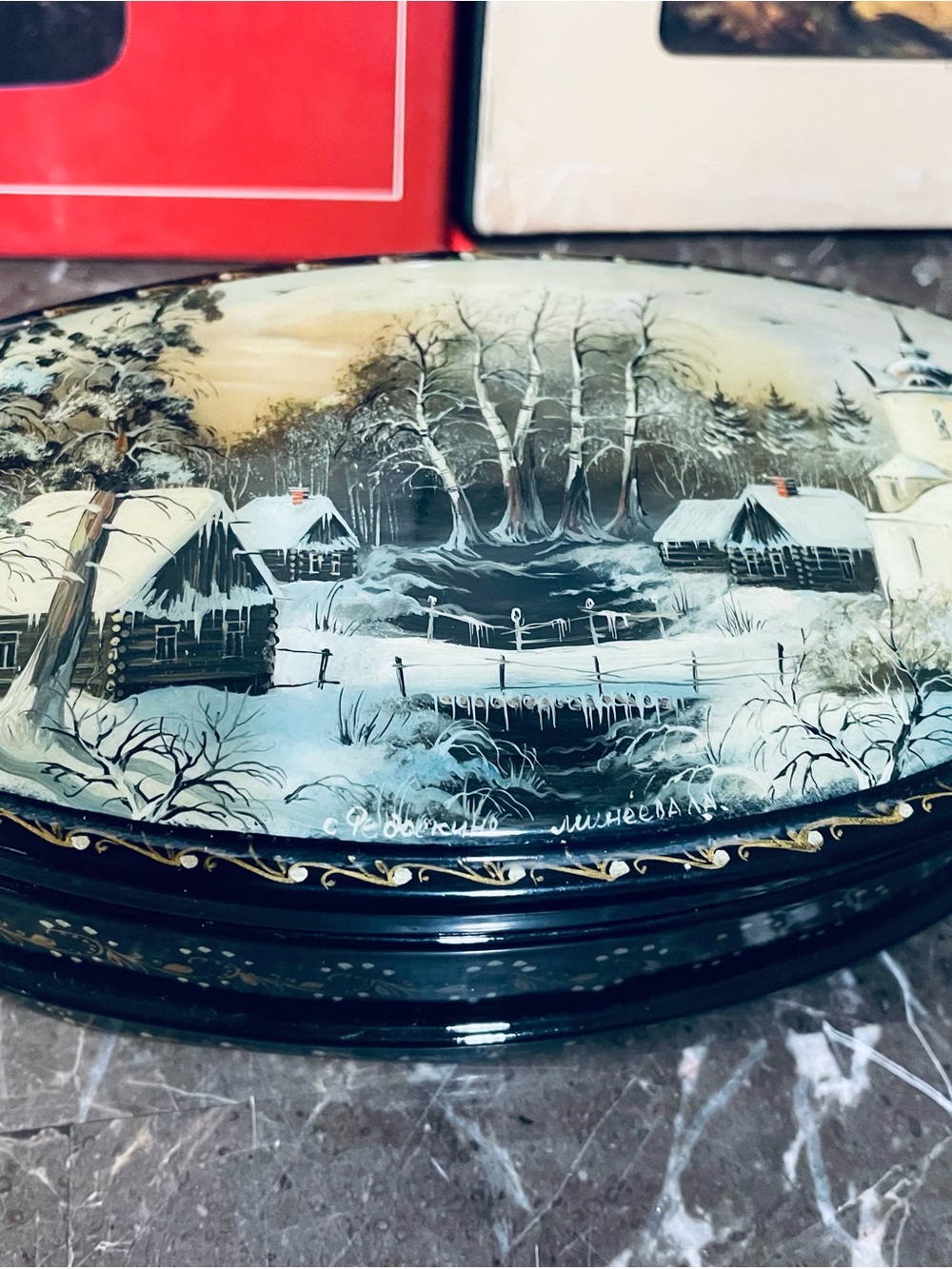 Authentic Fedoskino Russian Lacquer Box Soviet Era USSR - Artist Signed Misheeva